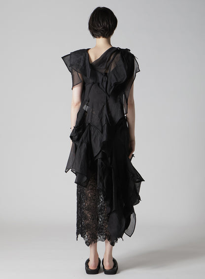 COTTON ORGANZA LAWN PANELED 3D BLOUSE