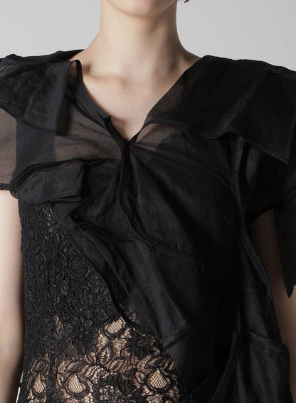 COTTON ORGANZA LAWN PANELED 3D BLOUSE