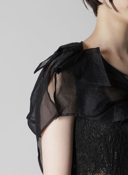 COTTON ORGANZA LAWN PANELED 3D BLOUSE