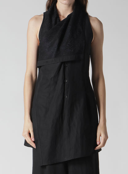 C/Li GABARDINE DRAPED LONG VEST