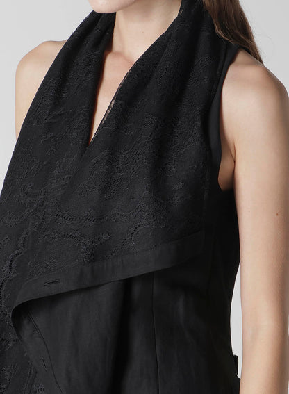 C/Li GABARDINE DRAPED LONG VEST