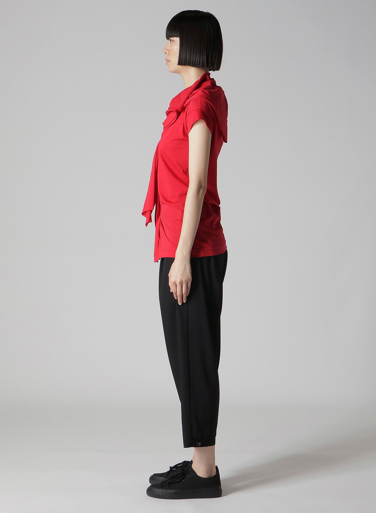 AIRY JERSEY DRAPE DETAIL SHORT SLV T-SHIRT