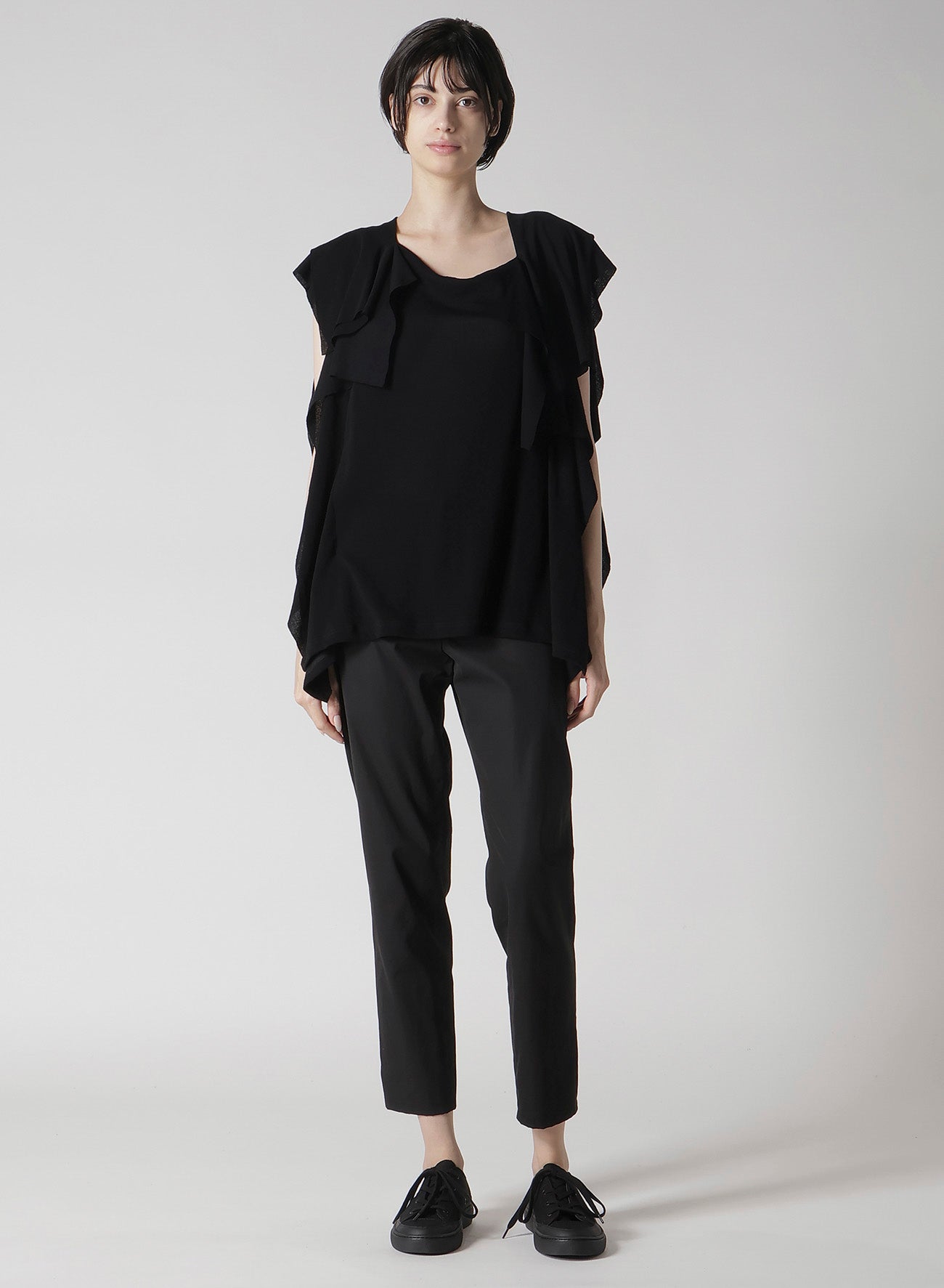 HIGH TWISTED CREPE&INTERLOCK DRAPED DETAIL SLEEVELESS T