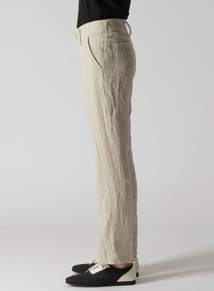 NATURAL WASHED LINEN LOW-RISE STRAIGHT FIT PANTS