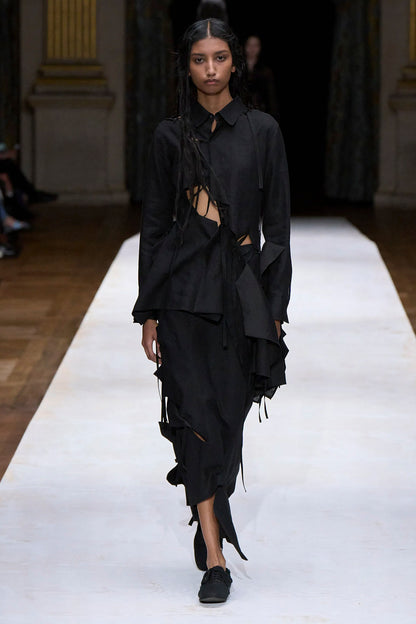 LINEN CLOTH JAGGED LINE STRING SKIRT