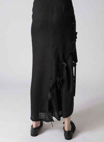 LINEN CLOTH JAGGED LINE STRING SKIRT