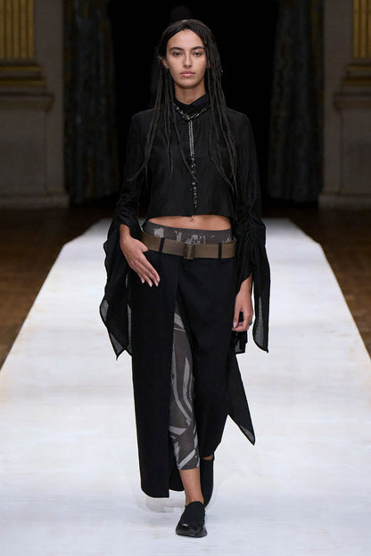 7.6OZ UNEVEN YARN DENIM BELTED WRAP SKIRT