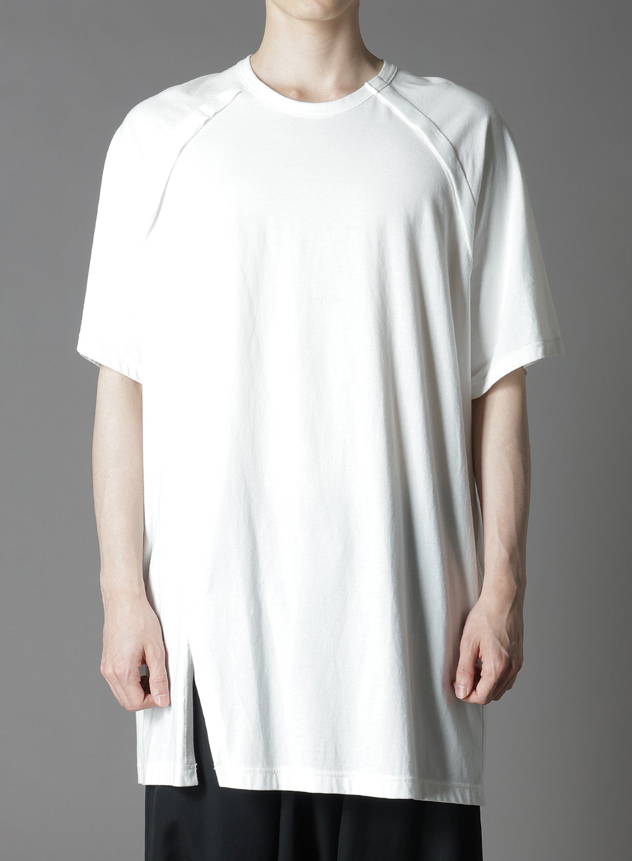 COTTON JERSEY FRONT RAGLAN SLIT T-SHIRT SHORT SLEEVES