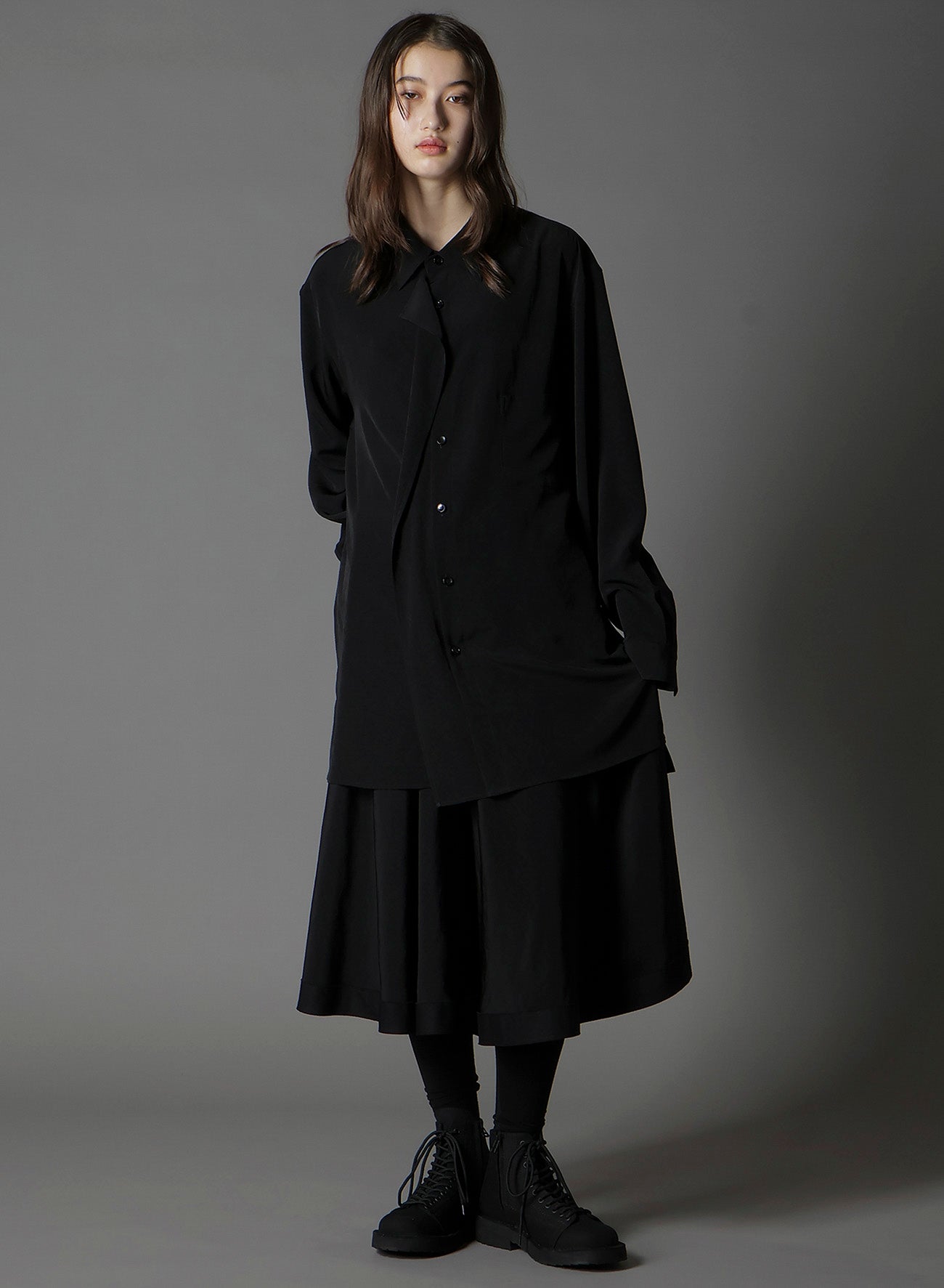 CREPE DE CHINE LEFT FRONT DRAPE SHIRT