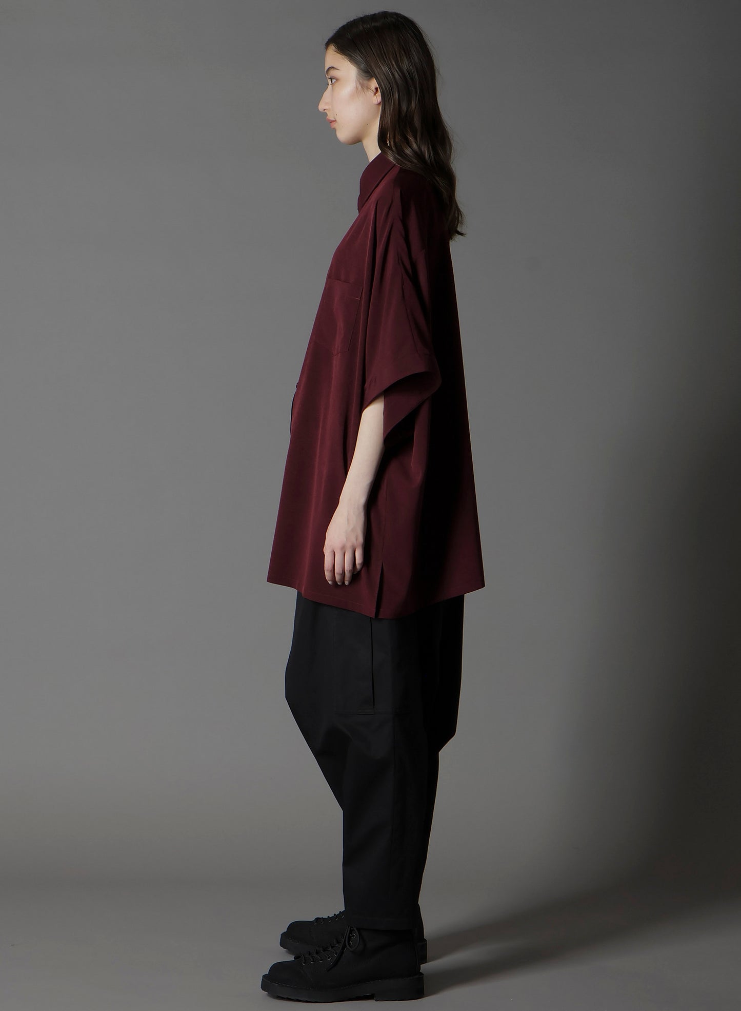 CREPE DE CHINE FRONT DOLMAN BIG SHORT SLEEVED SHIRT