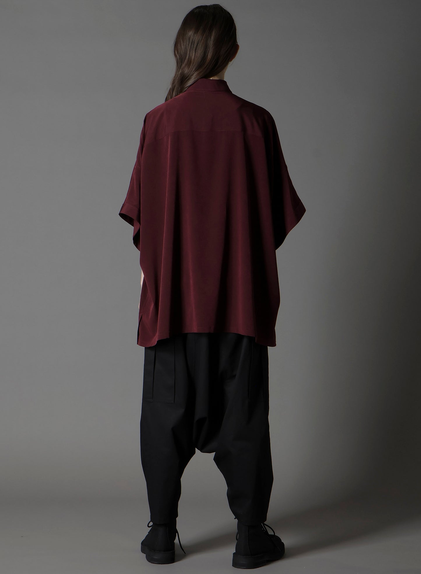 CREPE DE CHINE FRONT DOLMAN BIG SHORT SLEEVED SHIRT