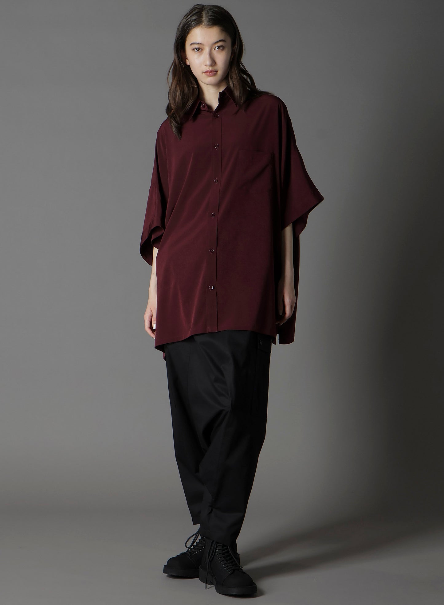 CREPE DE CHINE FRONT DOLMAN BIG SHORT SLEEVED SHIRT