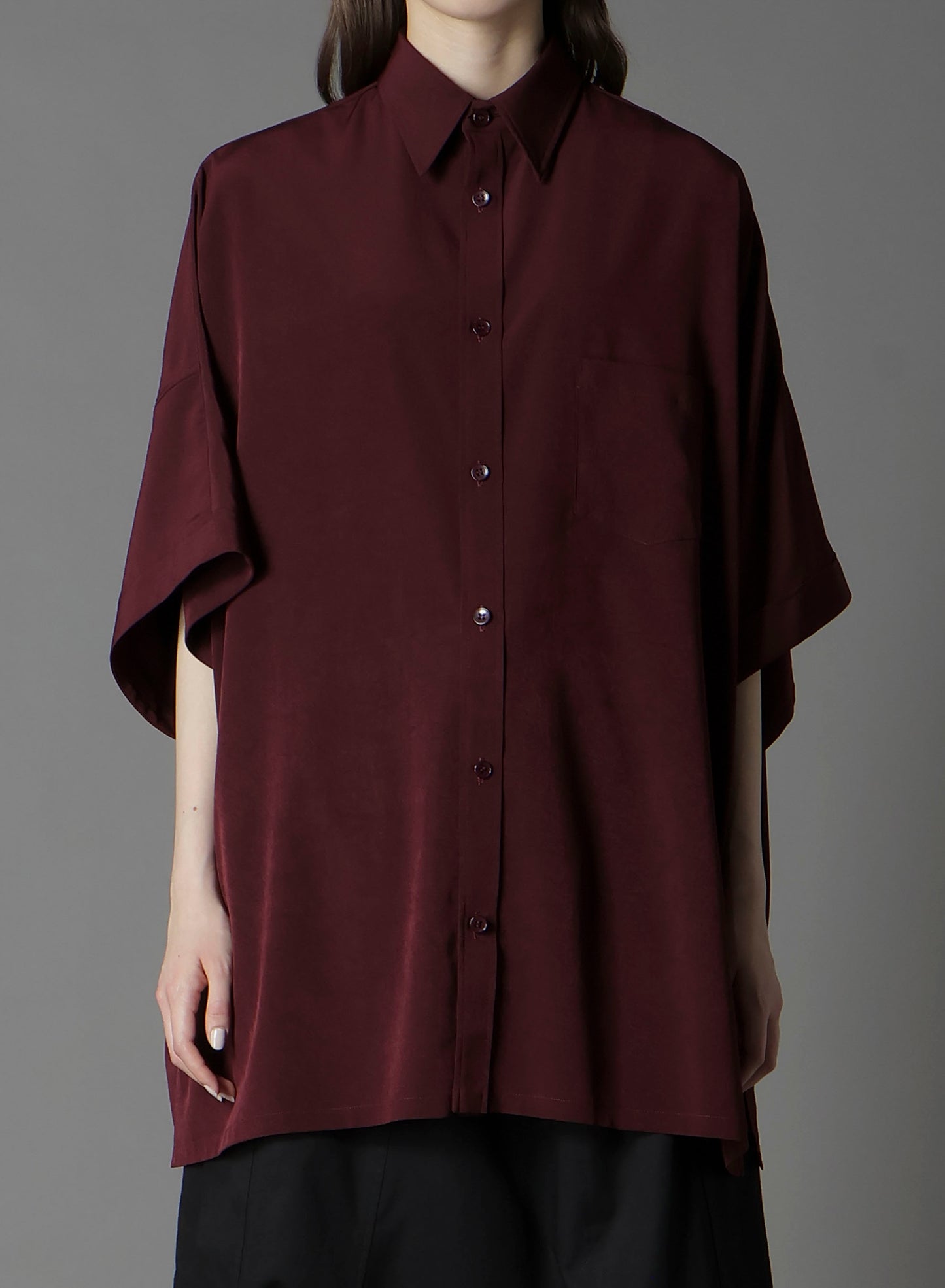 CREPE DE CHINE FRONT DOLMAN BIG SHORT SLEEVED SHIRT