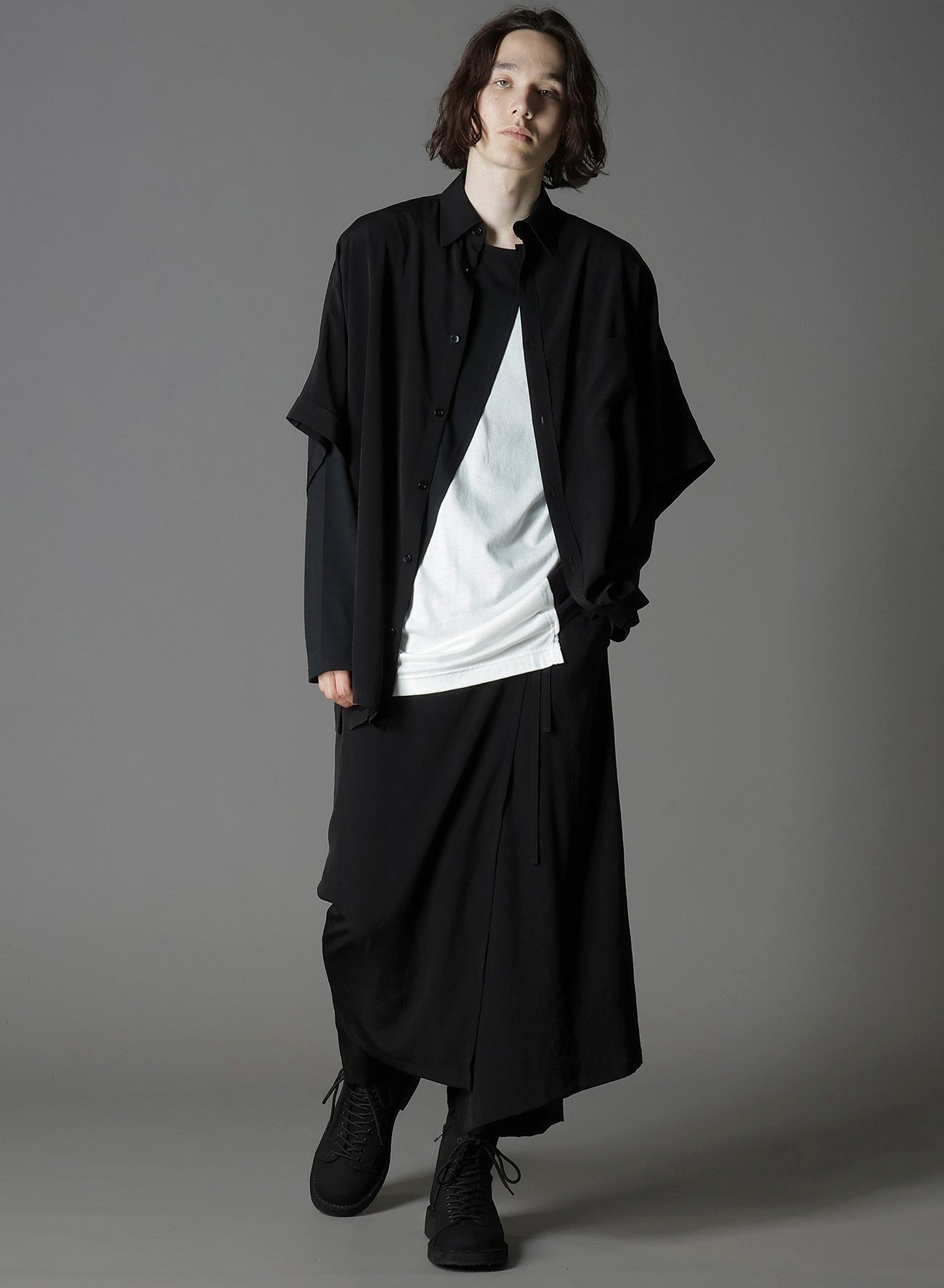CREPE DE CHINE FRONT DOLMAN BIG SHORT SLEEVED SHIRT