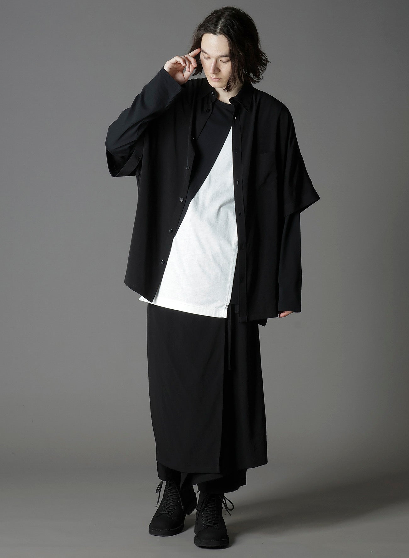CREPE DE CHINE FRONT DOLMAN BIG SHORT SLEEVED SHIRT