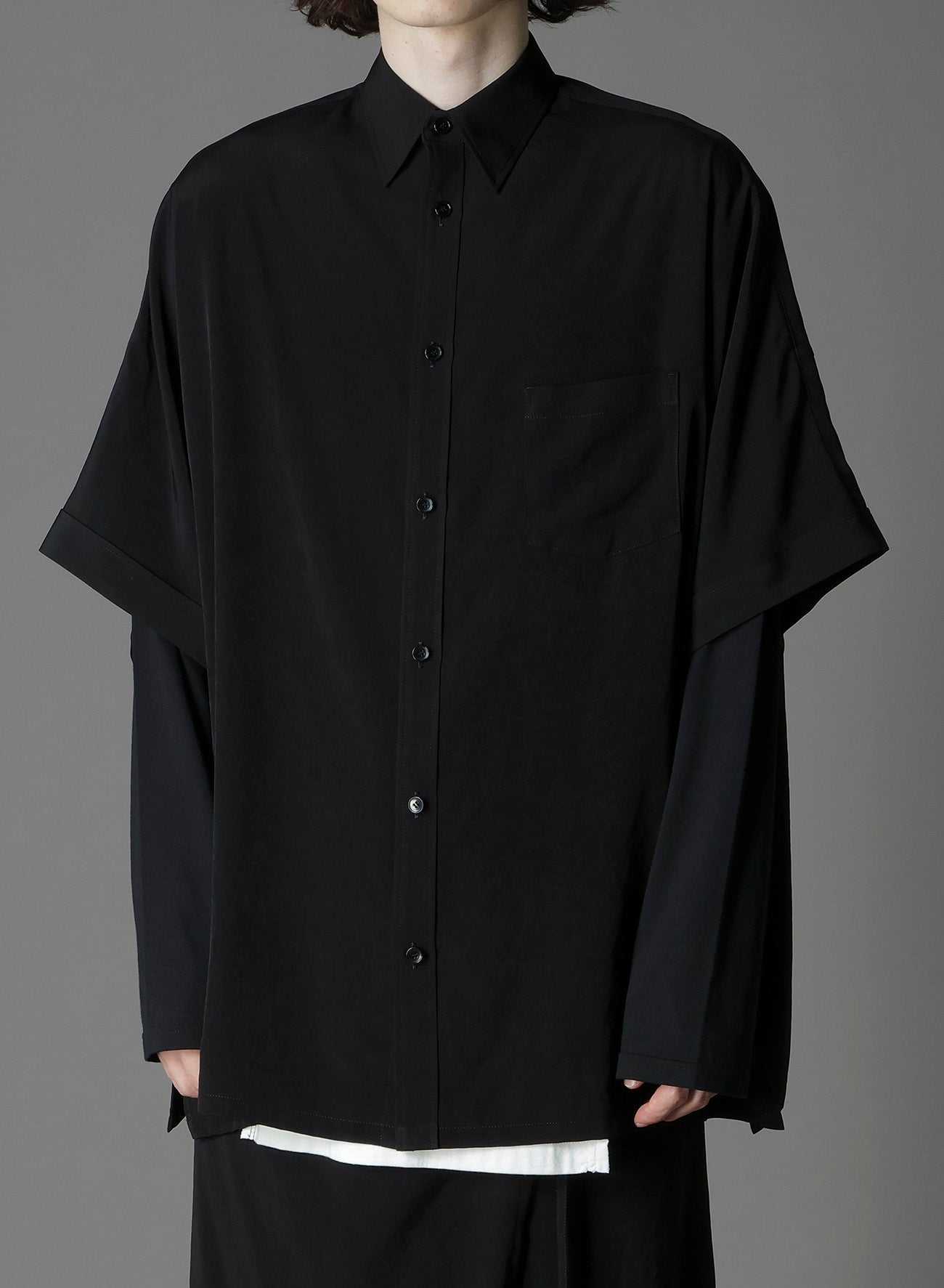 CREPE DE CHINE FRONT DOLMAN BIG SHORT SLEEVED SHIRT