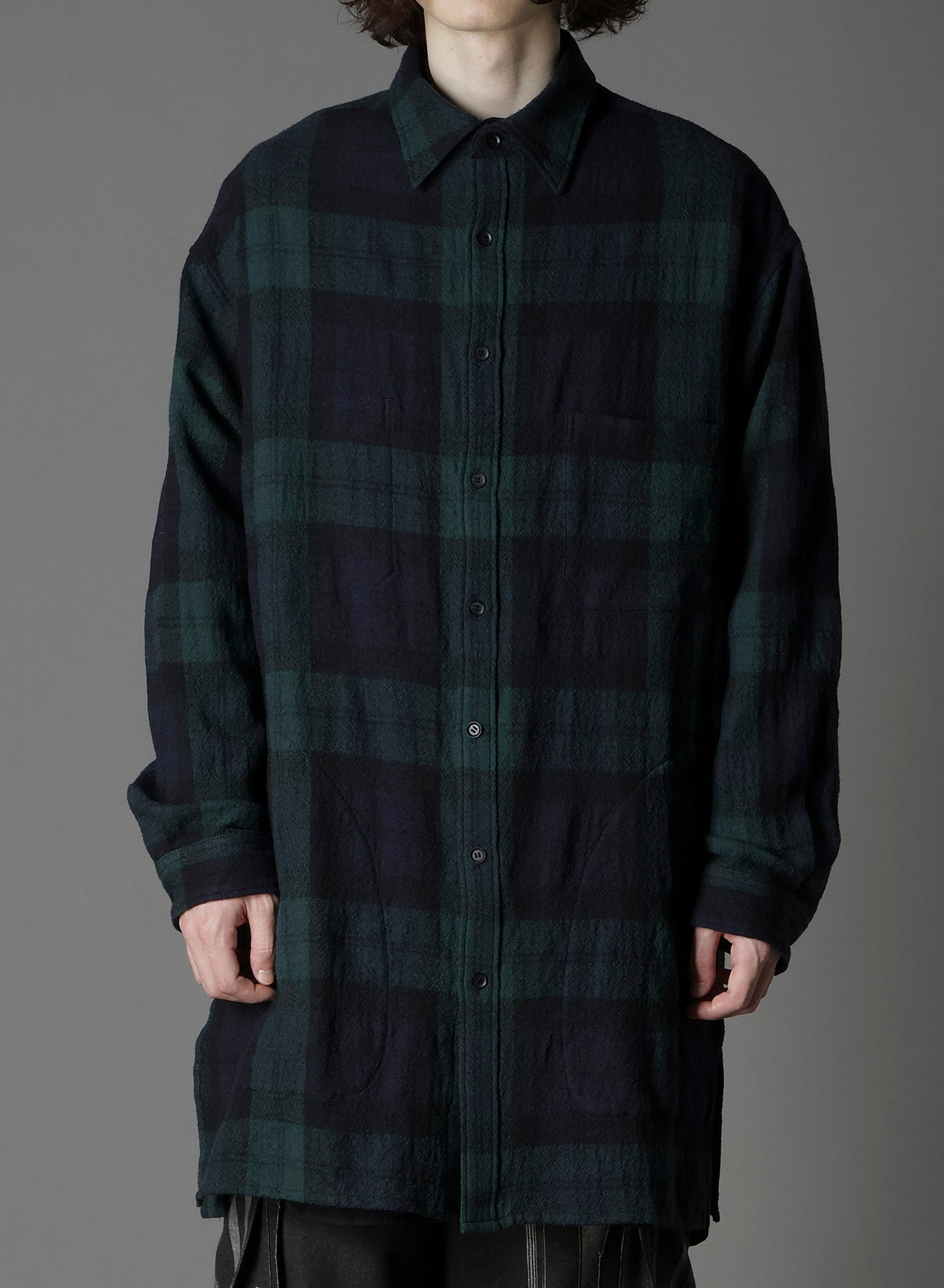 BIG REFINE PLAID LONG SHIRT W/WAIST POCKET