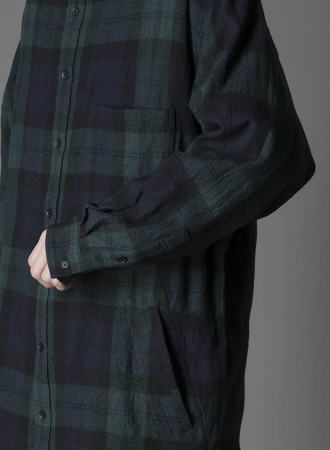 BIG REFINE PLAID LONG SHIRT W/WAIST POCKET