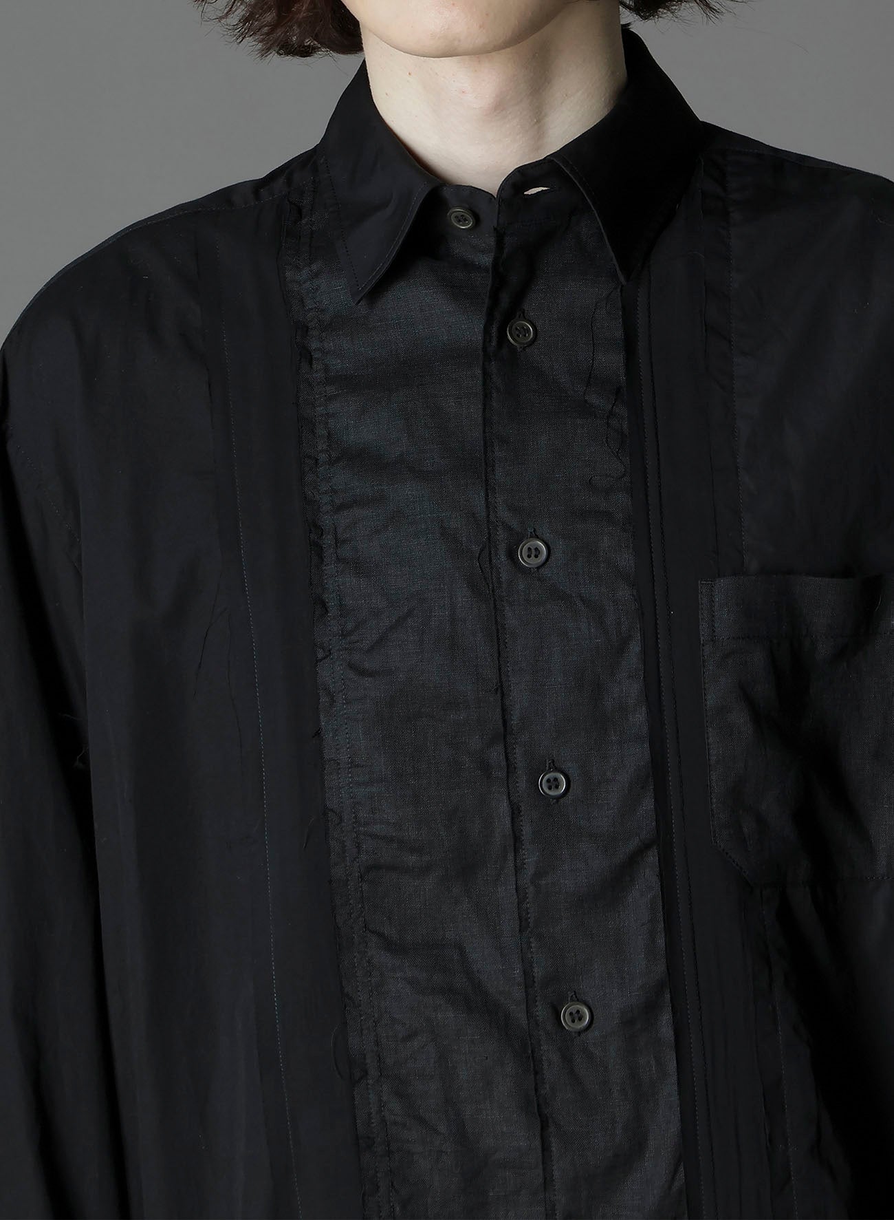 SWITCHING MATERIAL FRONT PANAL STANDARD BLACK SHIRT