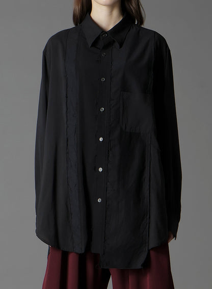 SWITCHING MATERIAL FRONT PANAL LONG BLACK SHIRT