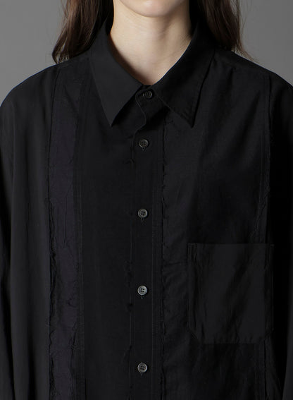 SWITCHING MATERIAL FRONT PANAL LONG BLACK SHIRT