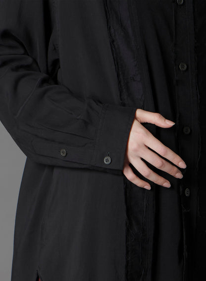 SWITCHING MATERIAL FRONT PANAL LONG BLACK SHIRT