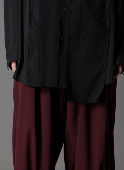 SWITCHING MATERIAL FRONT PANAL LONG BLACK SHIRT