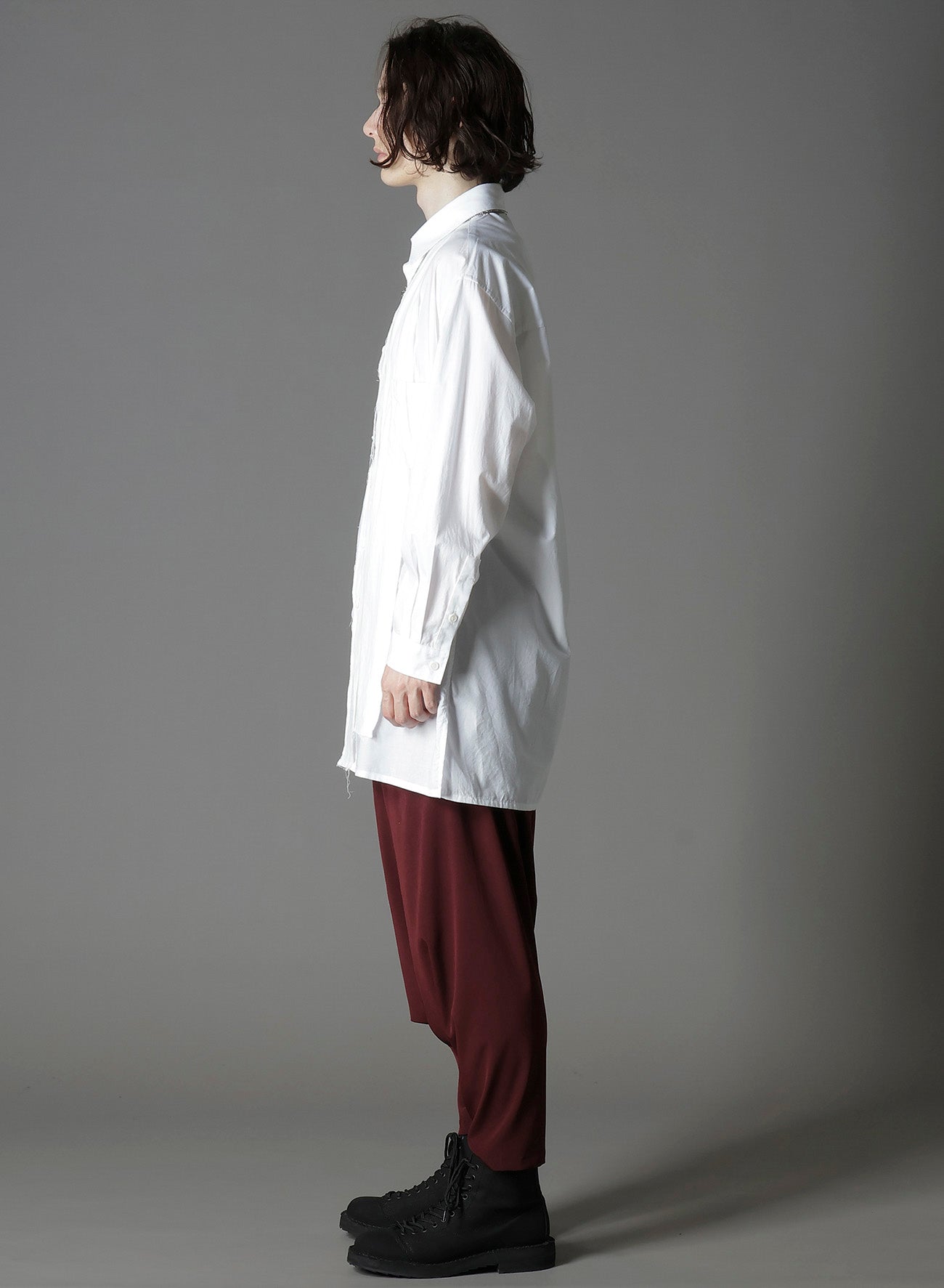 SWITCHING MATERIAL PATCHWORK WHITE SHIRT
