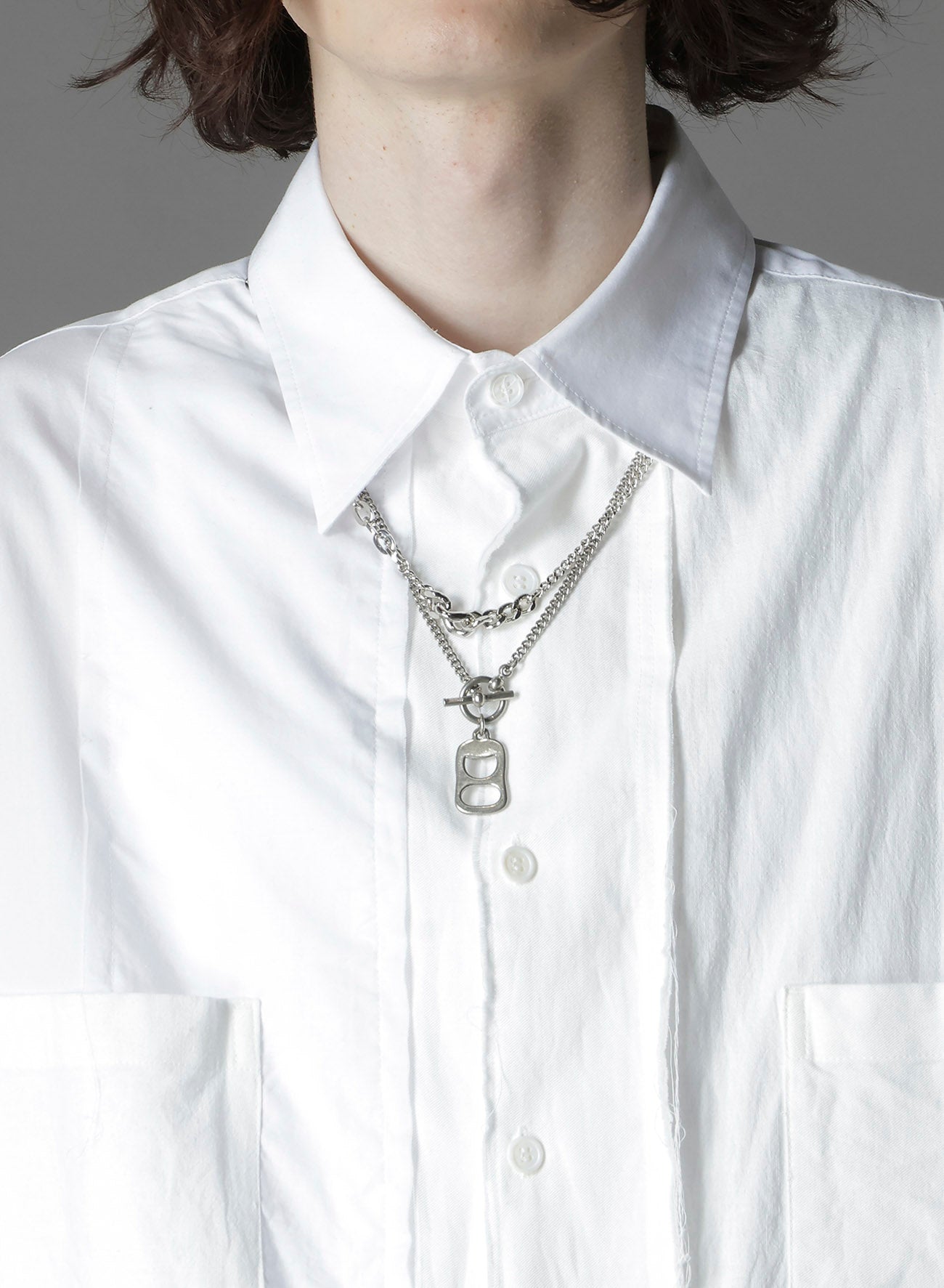 SWITCHING MATERIAL PATCHWORK WHITE SHIRT