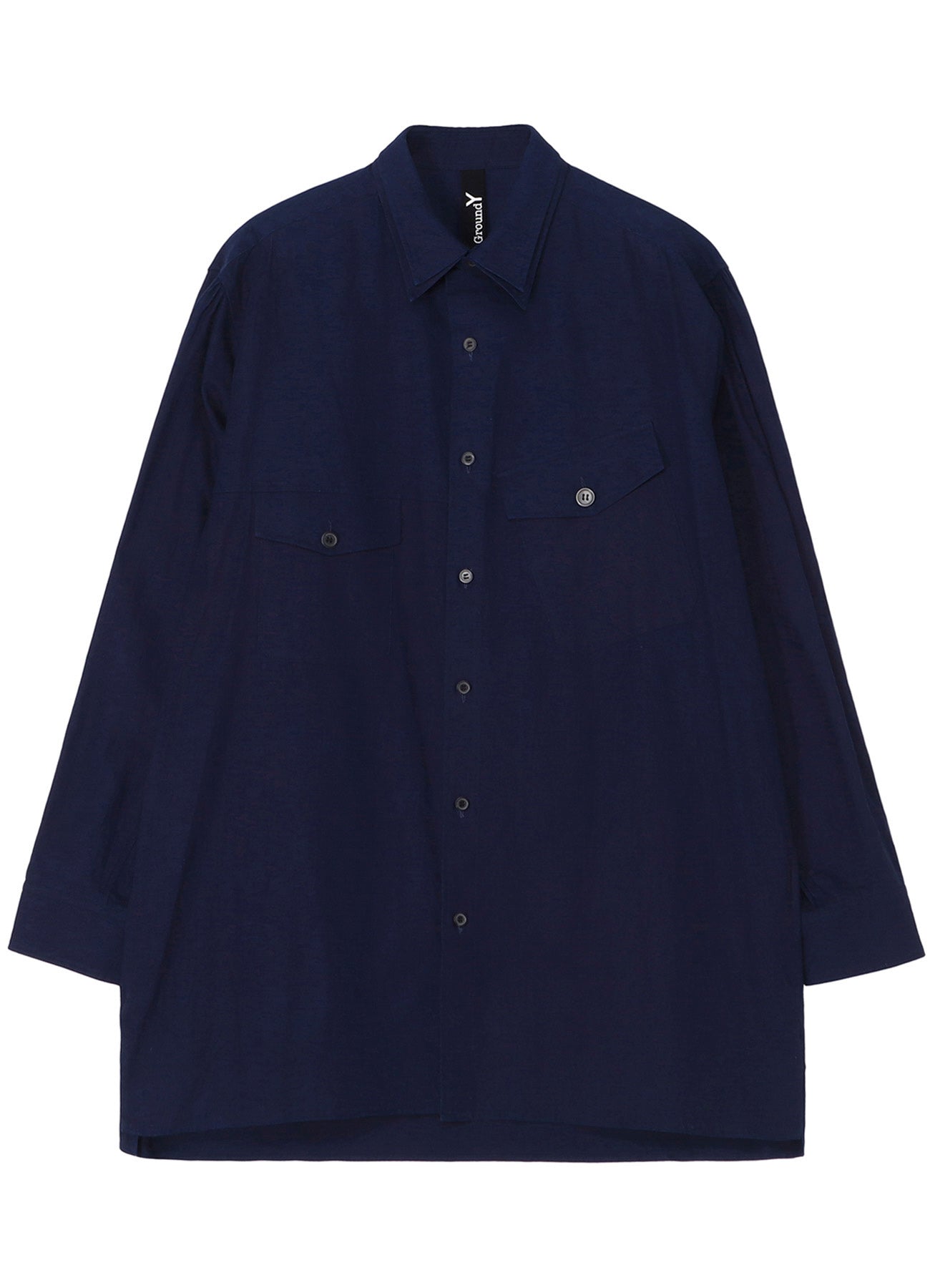 INDIGO DYED COTTON LINEN SHEETING DOUBLE COLLAR SLANTED POCKET SHIRT