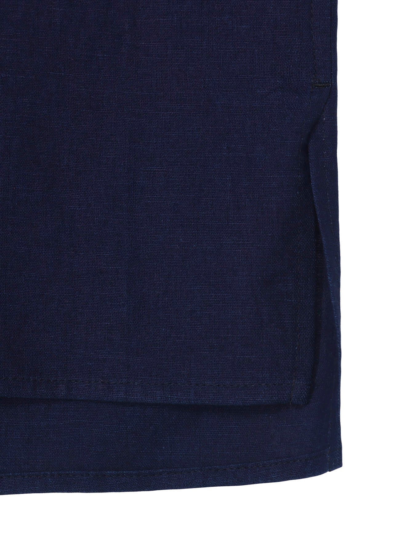 INDIGO DYED COTTON LINEN SHEETING DOUBLE COLLAR SLANTED POCKET SHIRT