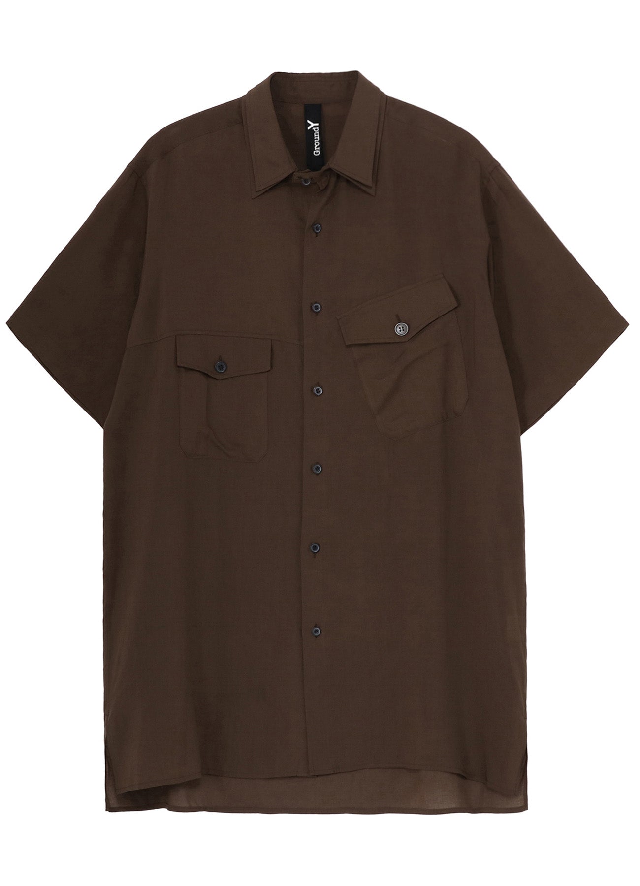 CELLULOSE LAWN DOUBLE COLLAR SLANTED POCKET SHIRT