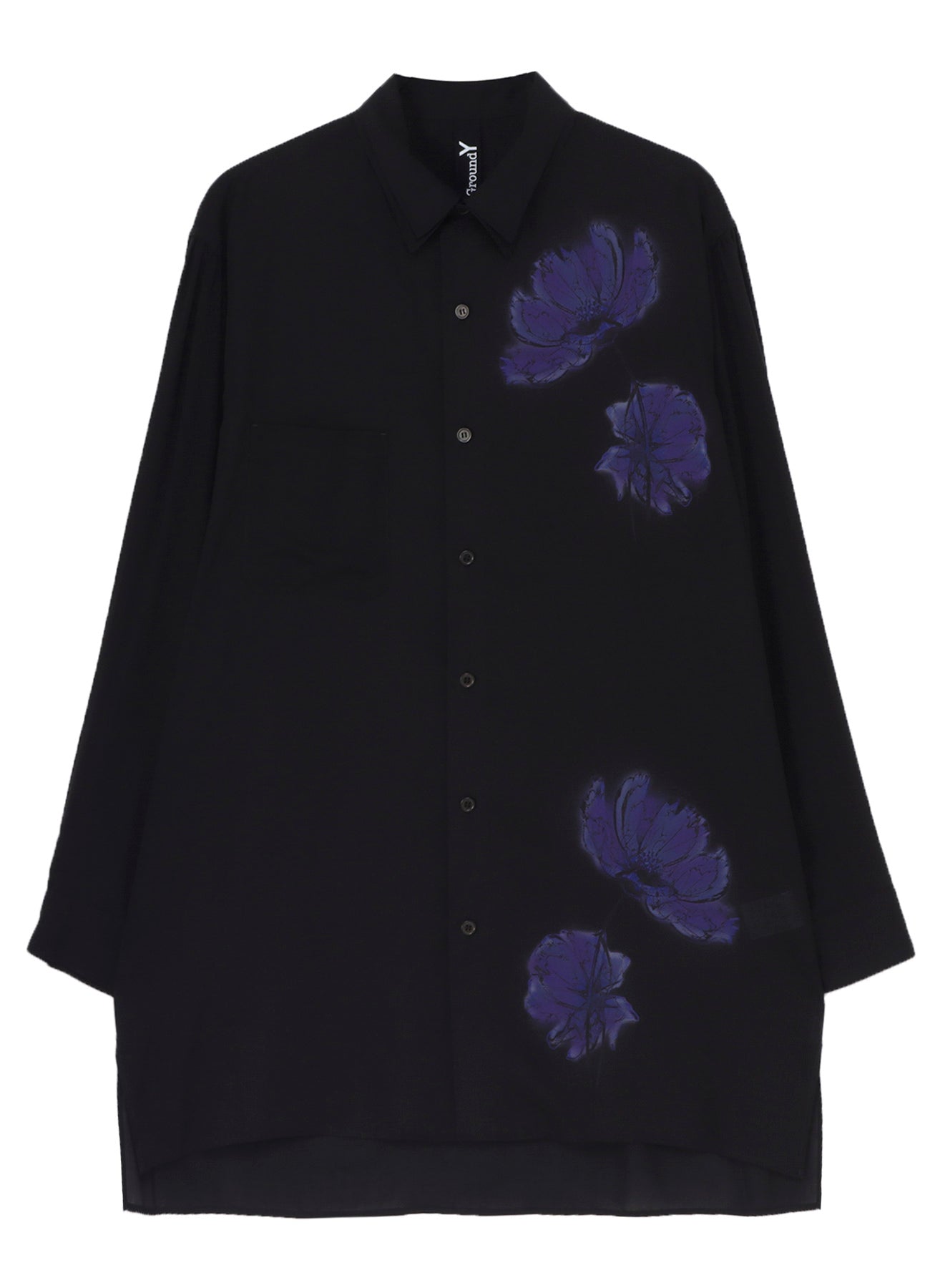 FLORAL PRINT DOUBLE COLLAR SLANTED POCKET SHIRT