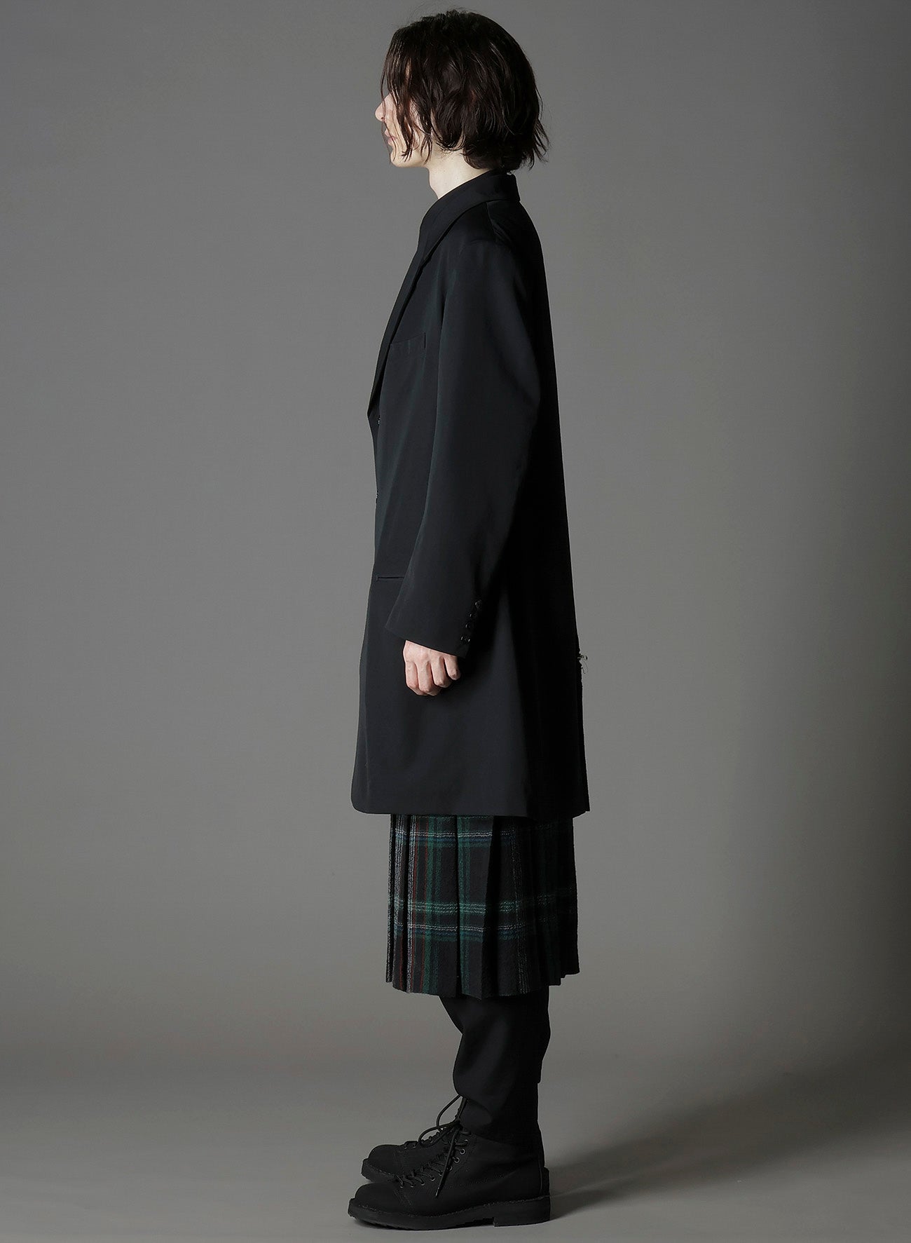 W/GABARDINE DOUBLE GAUZE RIGHT PLEATED JACKET