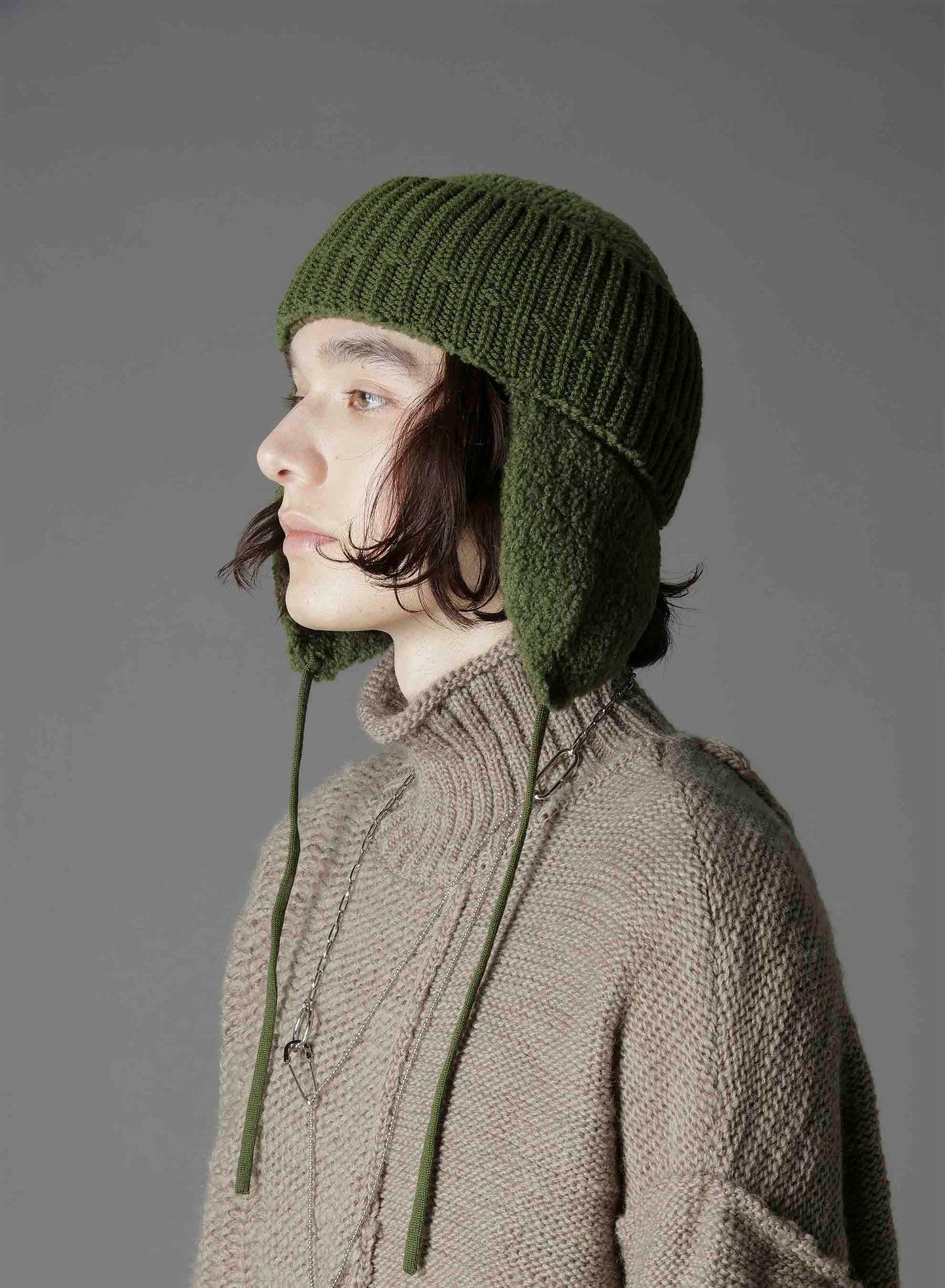 Wool boa+EX FineMerino Wool FLIGHT KNIT CAP