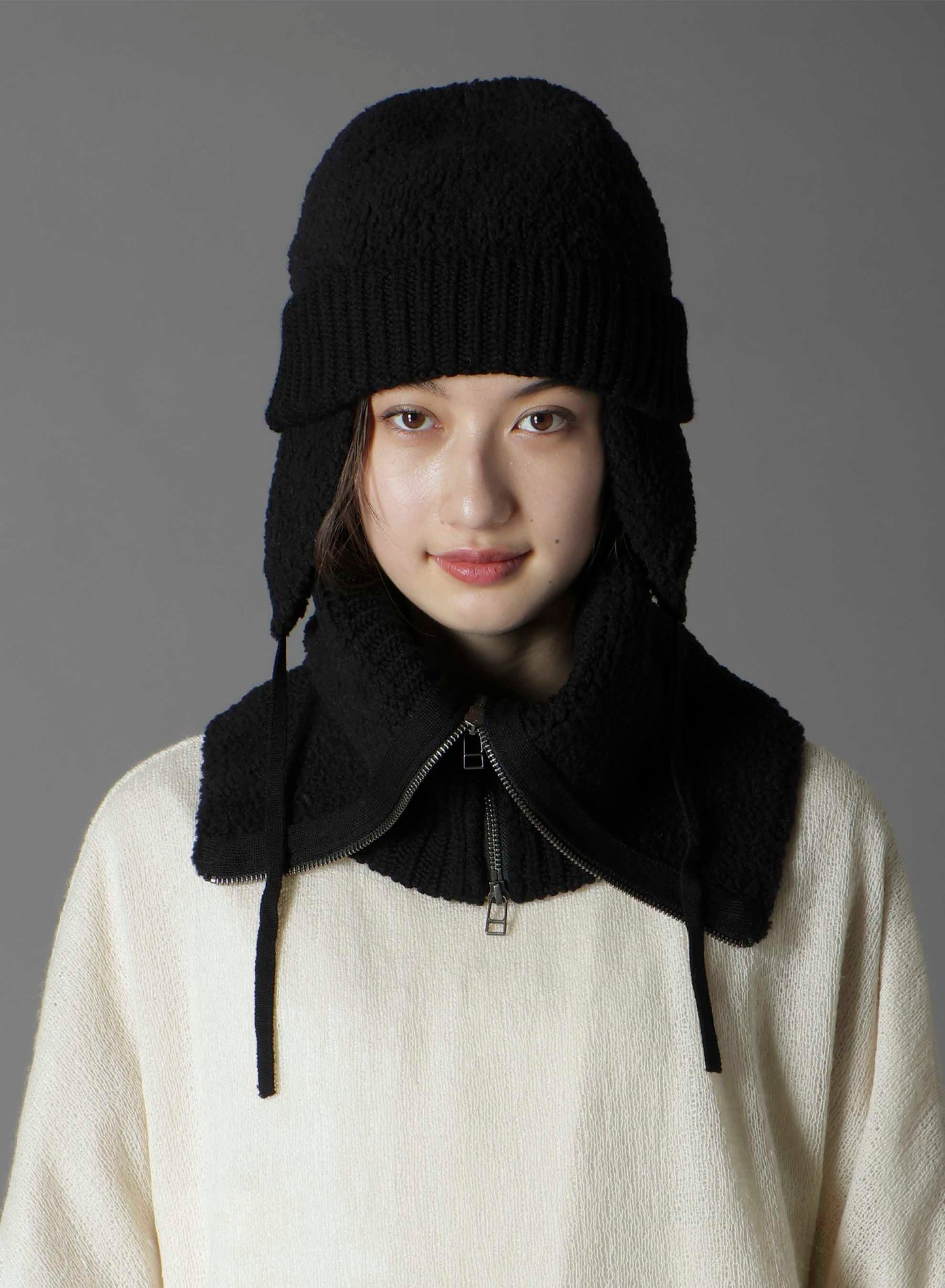 Wool boa+EX FineMerino Wool FLIGHT KNIT CAP