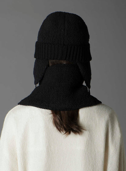 Wool boa+EX FineMerino Wool FLIGHT KNIT CAP