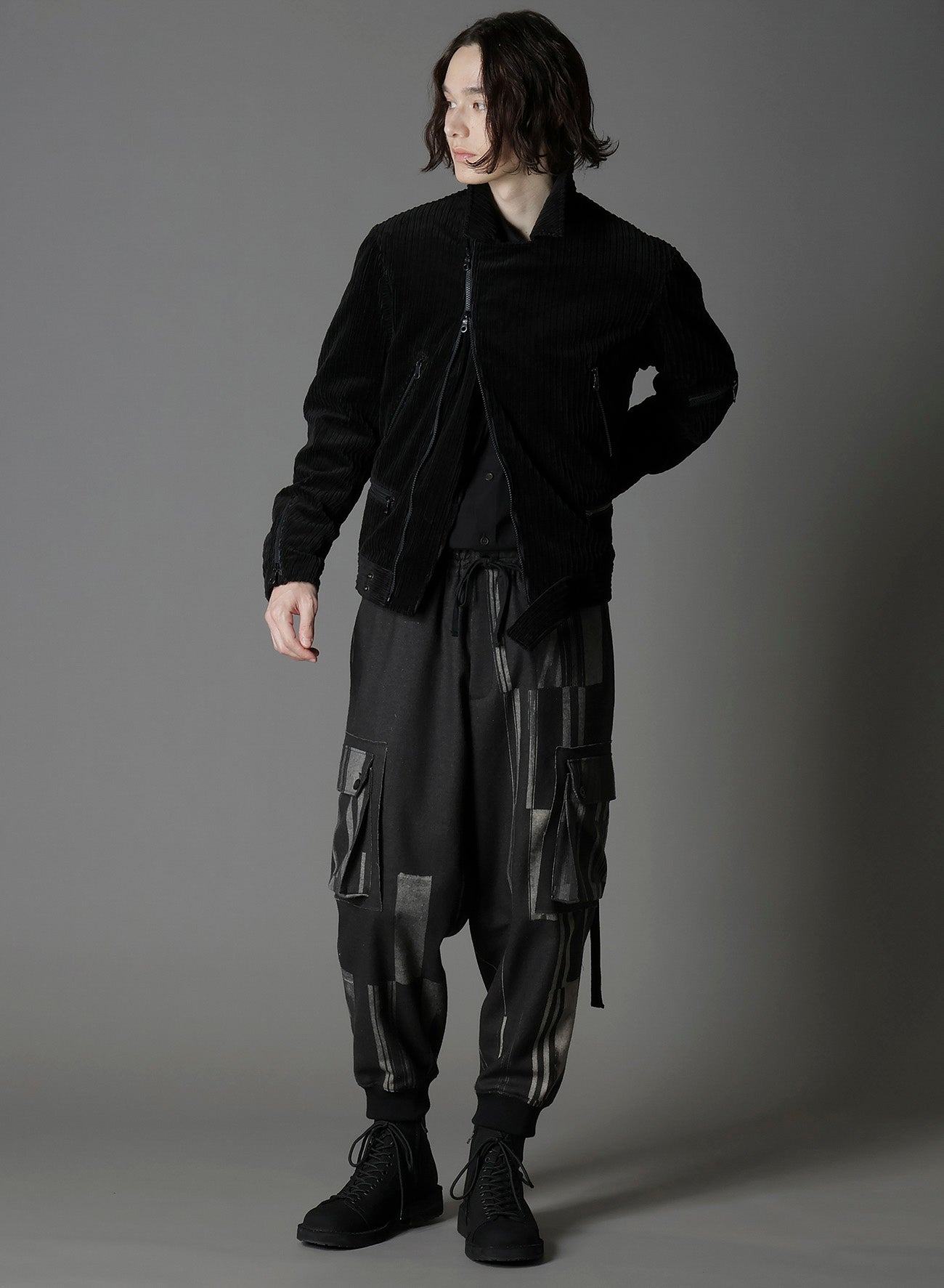 FLANNEL STRIPE PATTERN STANDARD RIBBED HEM CARGO