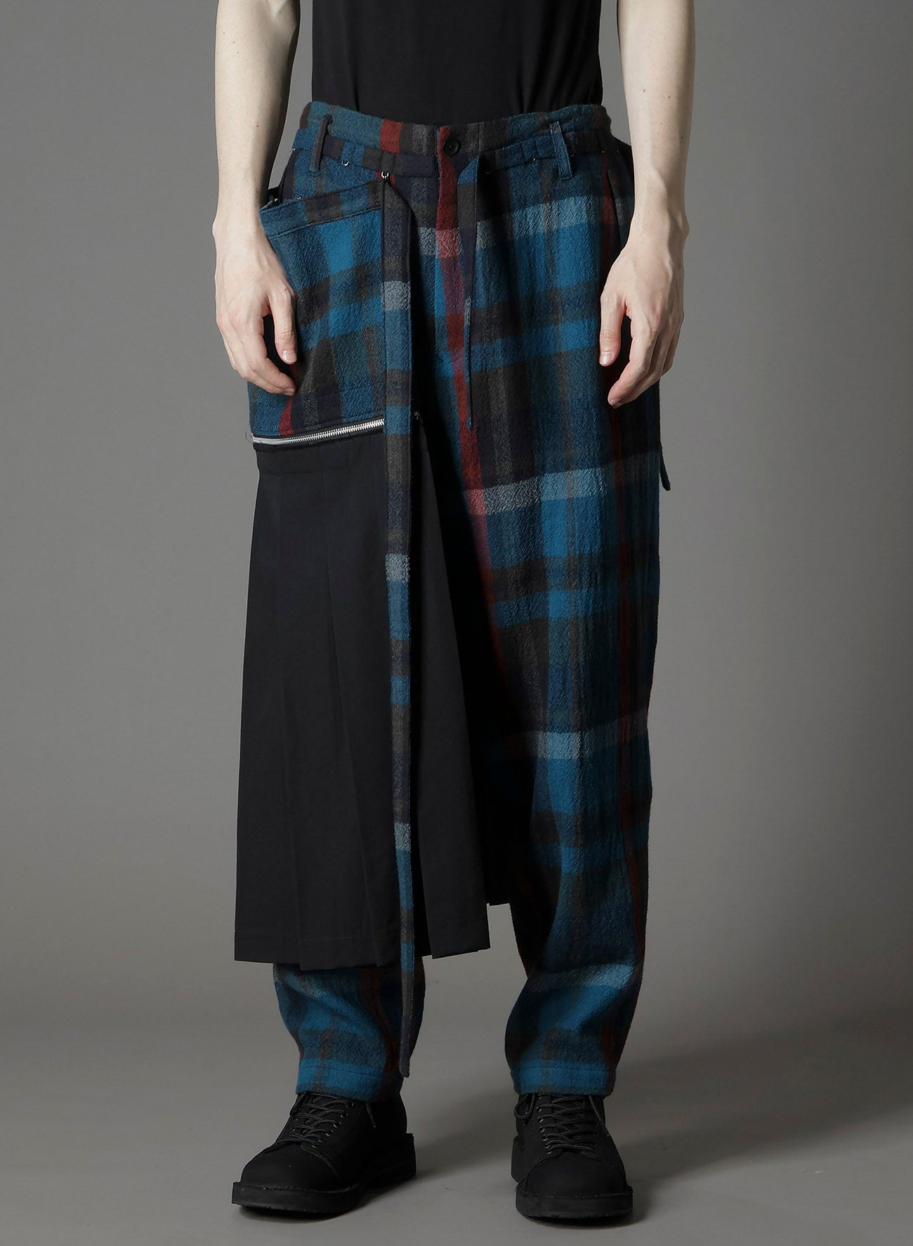 W/GABARDINE DOUBLE GAUZE PLEATED WRAP PANTS