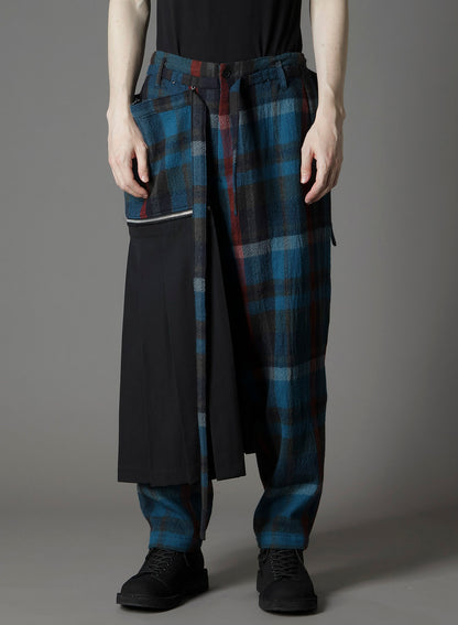 W/GABARDINE DOUBLE GAUZE  PLEATED WRAP PANTS