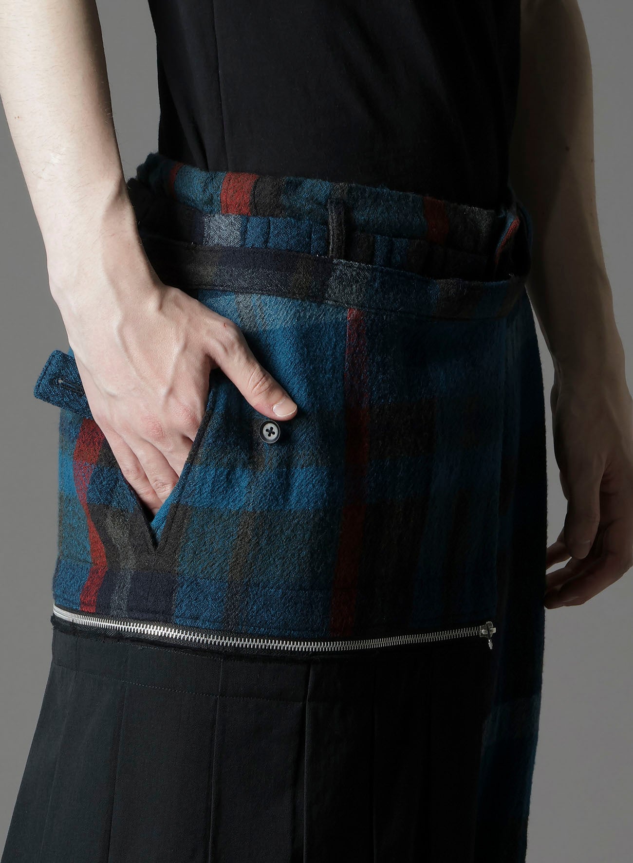 W/GABARDINE DOUBLE GAUZE PLEATED WRAP PANTS