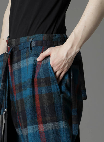 W/GABARDINE DOUBLE GAUZE  PLEATED WRAP PANTS