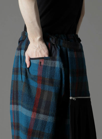 W/GABARDINE DOUBLE GAUZE  PLEATED WRAP PANTS