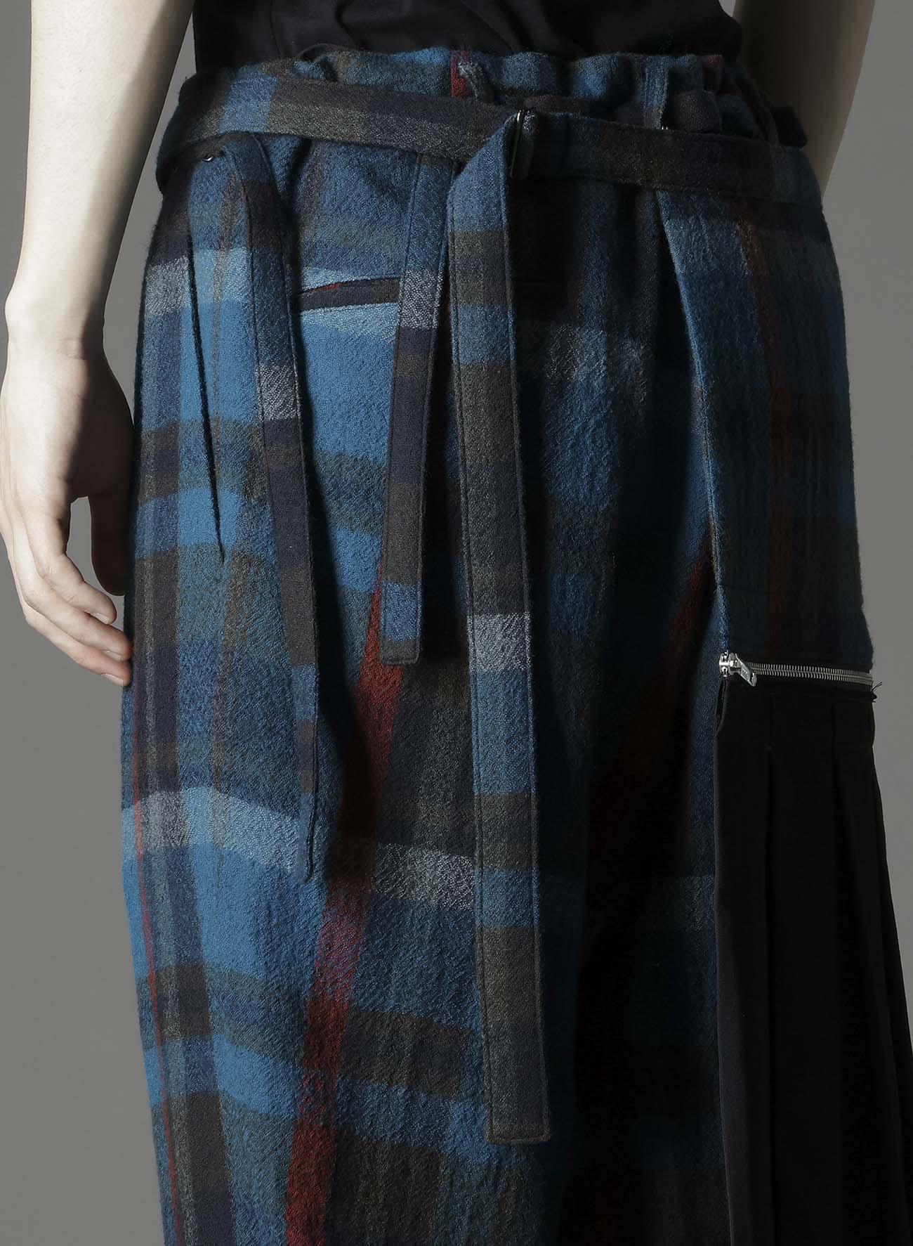 W/GABARDINE DOUBLE GAUZE PLEATED WRAP PANTS
