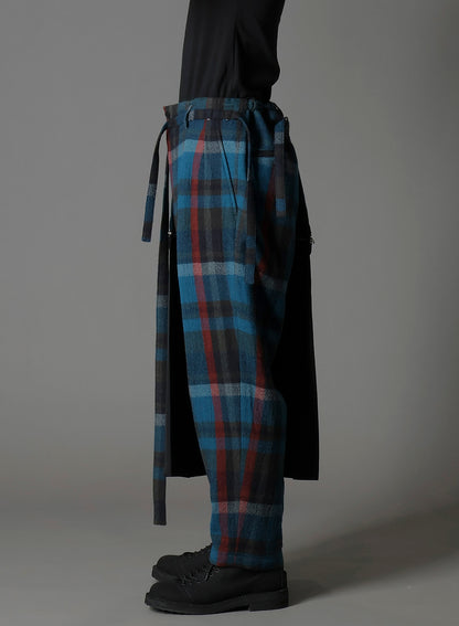 W/GABARDINE DOUBLE GAUZE  PLEATED WRAP PANTS