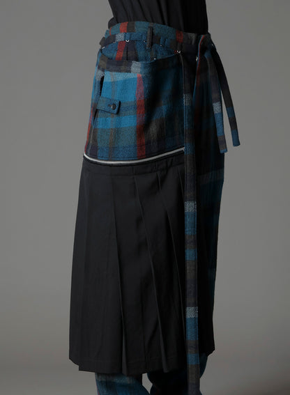 W/GABARDINE DOUBLE GAUZE  PLEATED WRAP PANTS