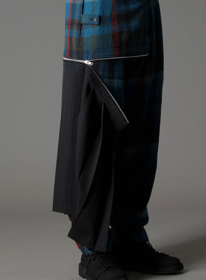 W/GABARDINE DOUBLE GAUZE  PLEATED WRAP PANTS