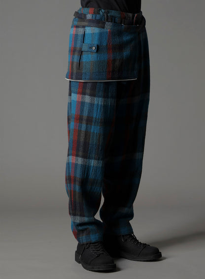 W/GABARDINE DOUBLE GAUZE  PLEATED WRAP PANTS