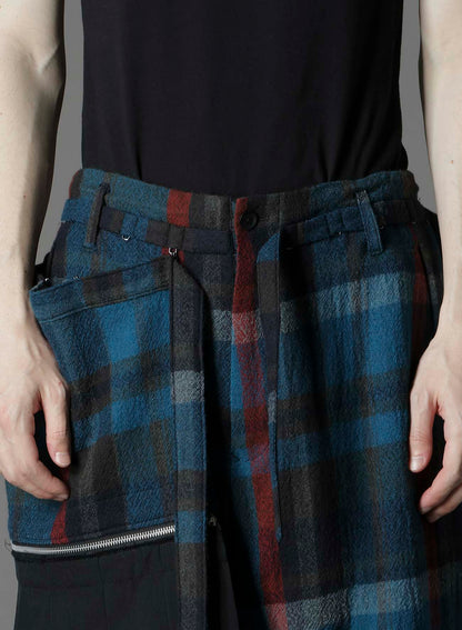 W/GABARDINE DOUBLE GAUZE  PLEATED WRAP PANTS