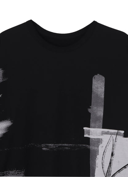 SILKETTE JERSEY PAINT PATTERN HEM JUMBO LONG SLEEVED T-SHIRT